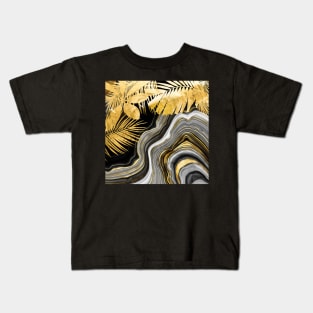 Black Gold marble tropic Kids T-Shirt